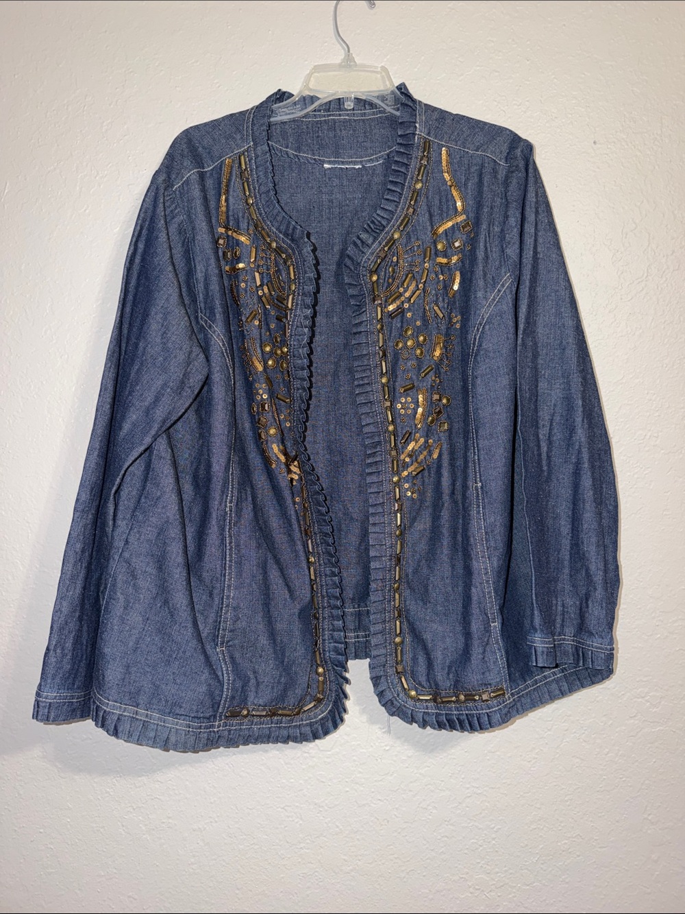 Vintage Jean Jacket Denim Jacket Embroidered Gold Thread Sequins Beads